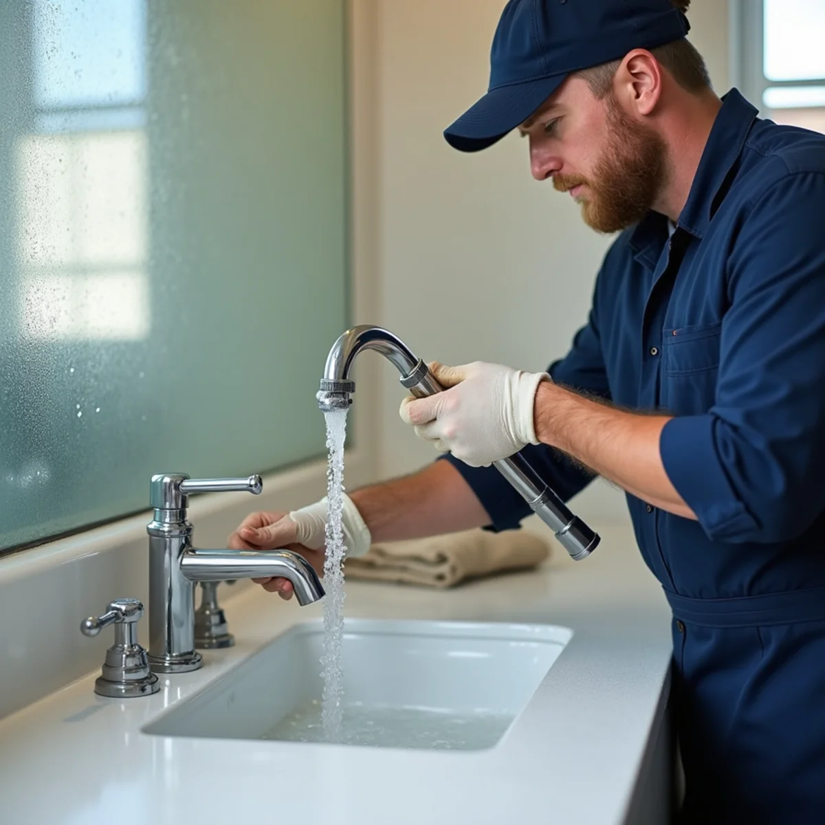 White limescale buildup on a faucet and around a sink drain