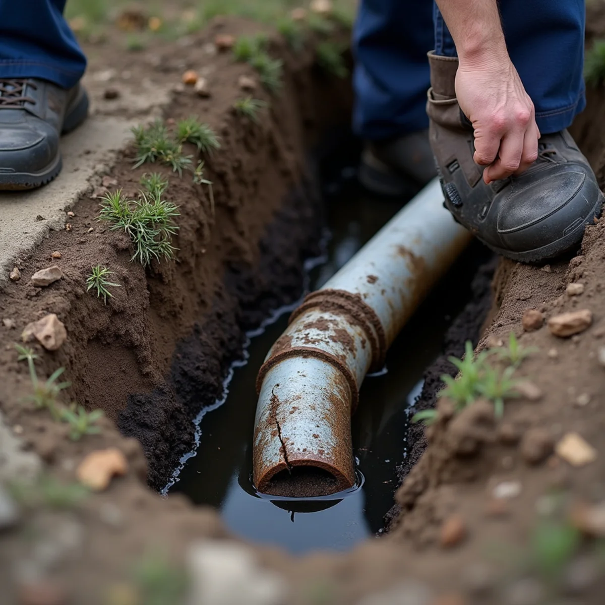 Backed-up floor drain with pooling water signaling a sewer line problem
