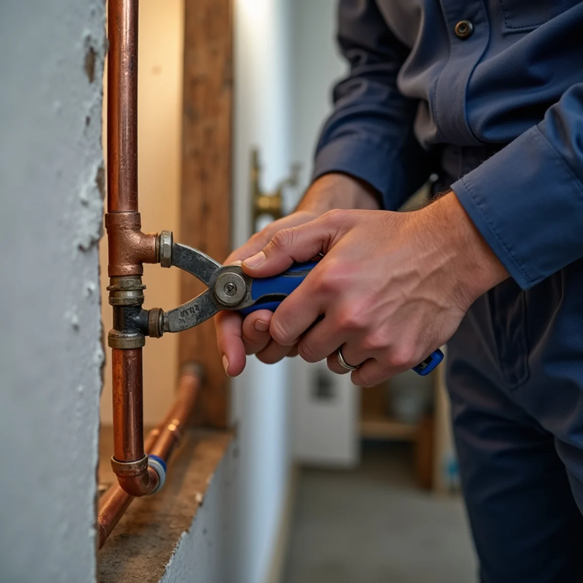 Plumber soldering a copper pipe repair