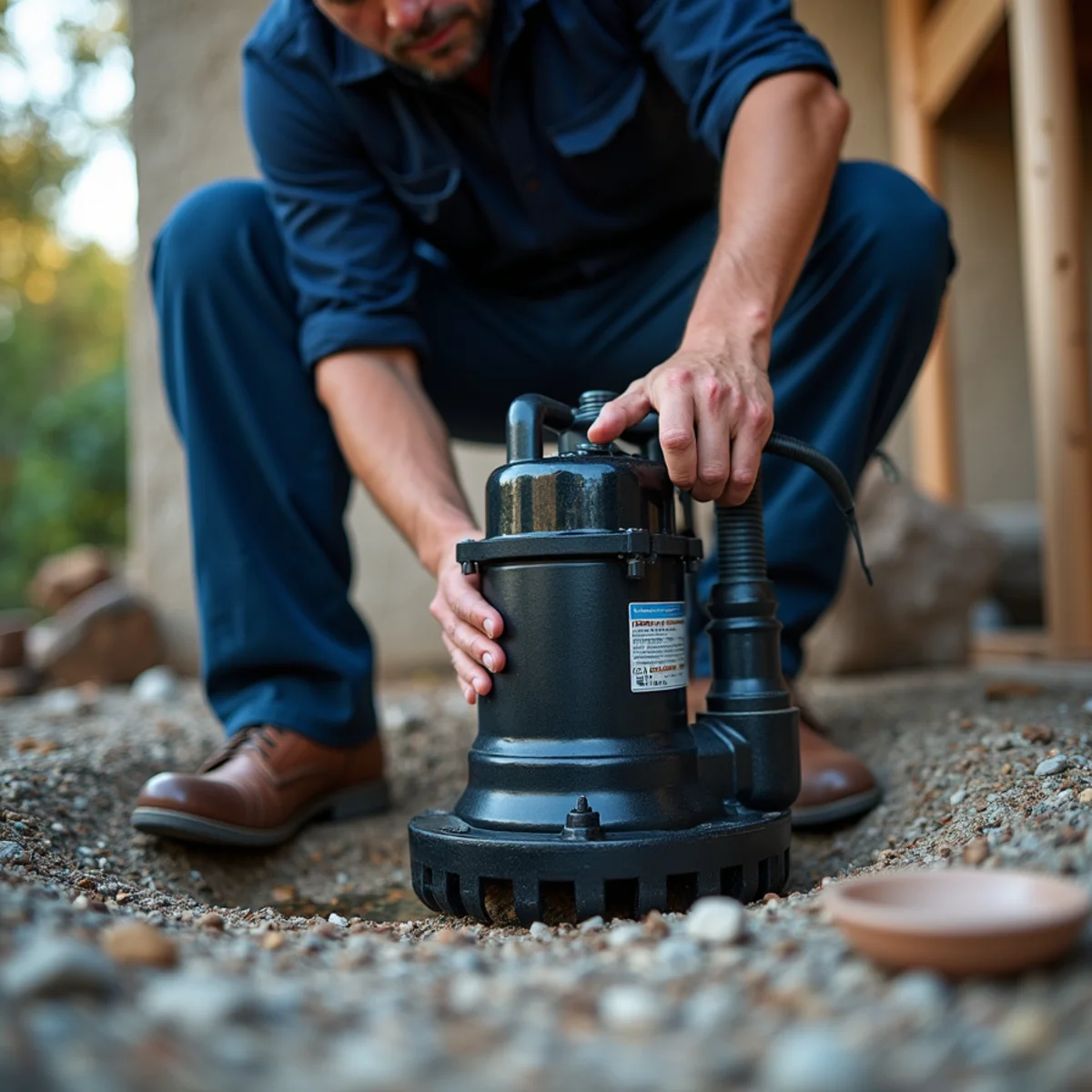 Newly installed sump pump in a basin at an El Dorado Hills home ahead of the rainy season