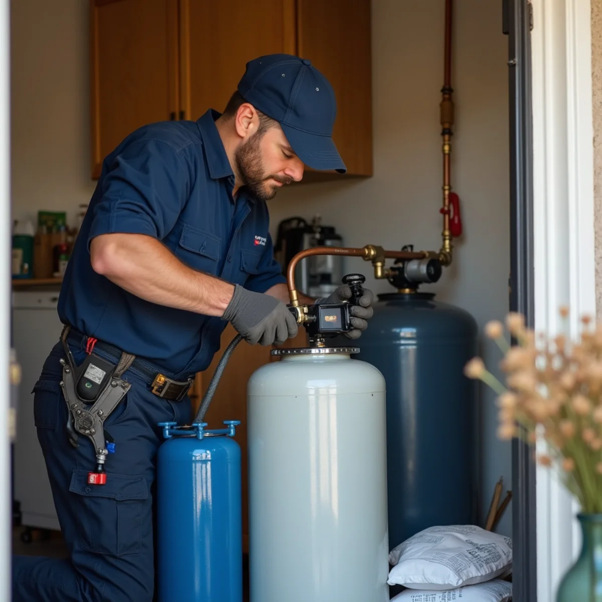 Water softener system installed in the garage of an El Dorado Hills home